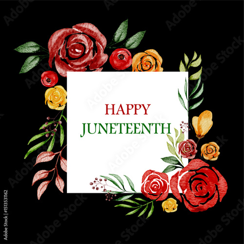 Juneteenth template floral watercolor design, Black History Month Collection Vector floral watercolor style, Juneteenth template design