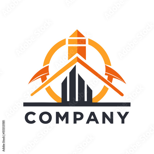 Creative company logo with buildings and graphic elements