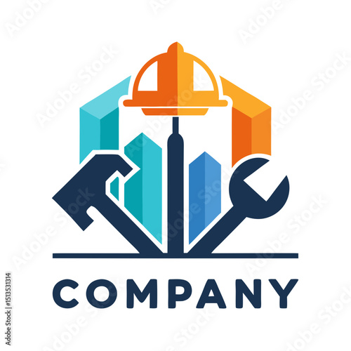 Construction Company Logo Featuring Hard Hat And Tools