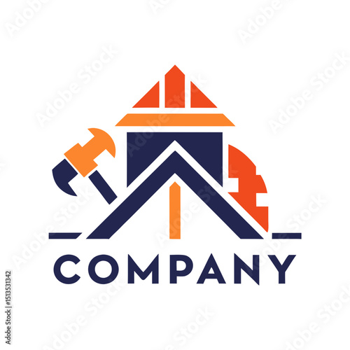 Construction company logo design featuring house and tools icon
