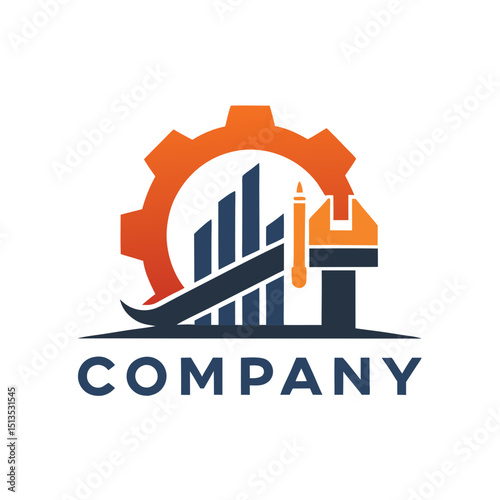 Cog with graphs and construction tools logo vector illustration