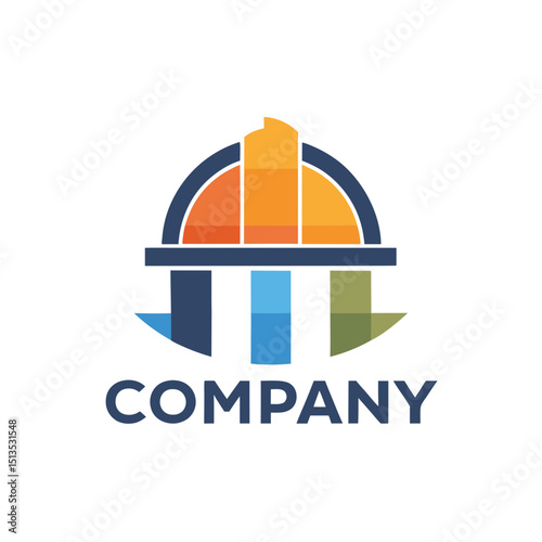Modern colorful construction logo design with company name below