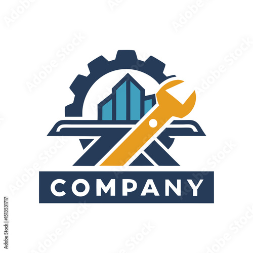 Modern industrial business logo design with gear and wrench
