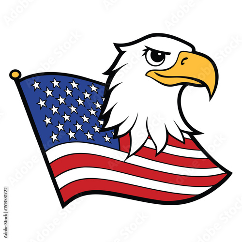 A proud eagle soars with the American flag waving boldly behind it, symbolizing freedom, strength, and patriotism in a powerful, iconic display of national pride.
