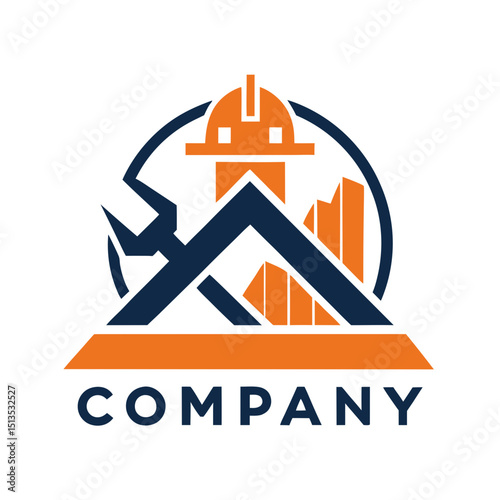 Modern construction company logo design with stylized elements