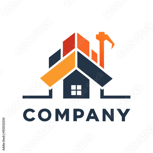 Modern construction company logo with building and tool icon