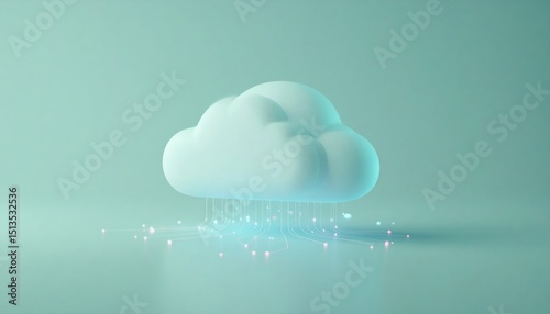 Abstract 3D Cloud Data Flow Visualization Pastel Teal Background
