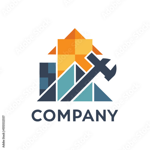 Abstract company logo of construction renovation and maintenance services