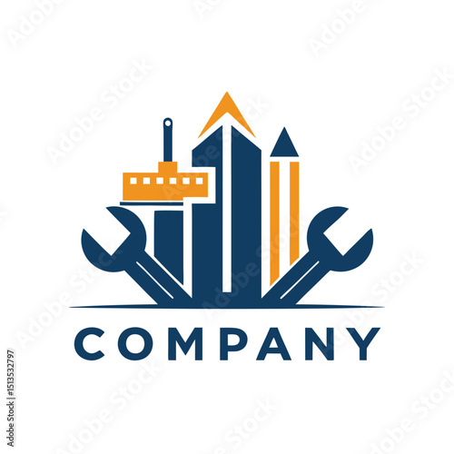Construction and maintenance company logo in blue and yellow