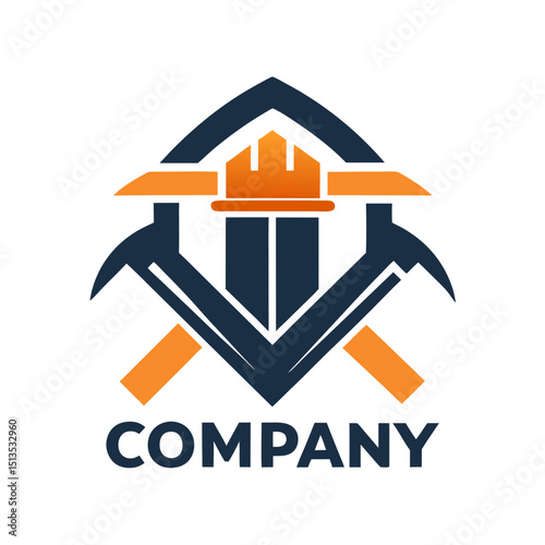 Construction Company logo with hammer and helmet vector graphic