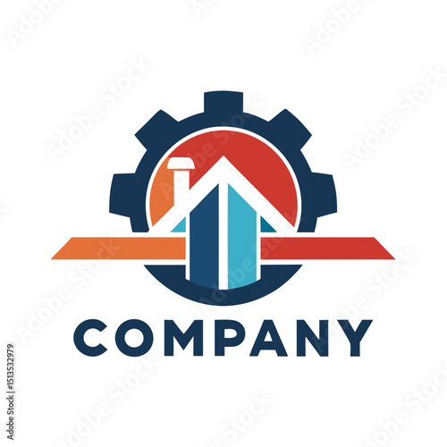 Industrial housing logo incorporating gear, house and flat design