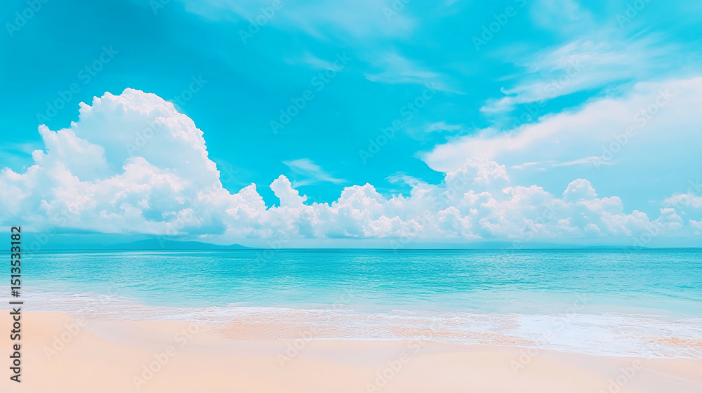 Fototapeta premium Tropical Beach with Blue Sky and Clouds