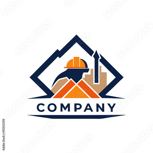 Modern industrial company logo with geometric construction elements