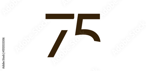 Minimalist Number 75 in Modern Cut-Out Style, Bold Abstract Typeface for Creative Design, Birthday, Anniversary, Poster or Logo Use. Vector Illustration.