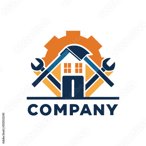 Creative home repair service logo icon with gear concept
