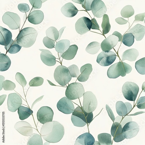 Watercolour Eucalyptus Leaf Pattern Design with Pastel Green and Blue Hues Nature Inspired Backdrop