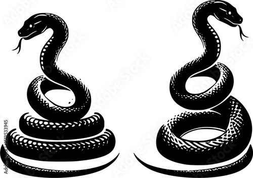 set of black silhouettes of a snakes, set of snakes