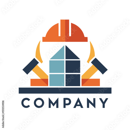 Construction Company Logo with Abstract Home Design and Tools