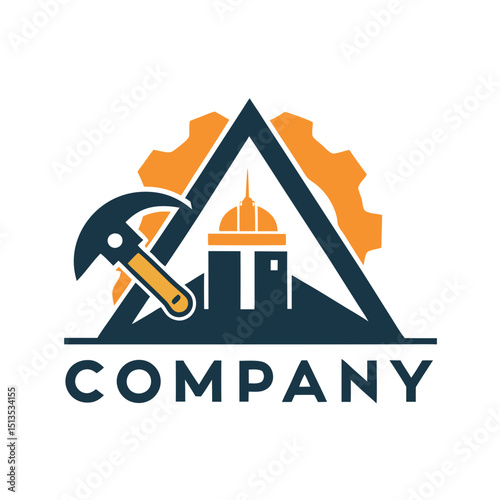 Construction building industry logo with triangle and gears design