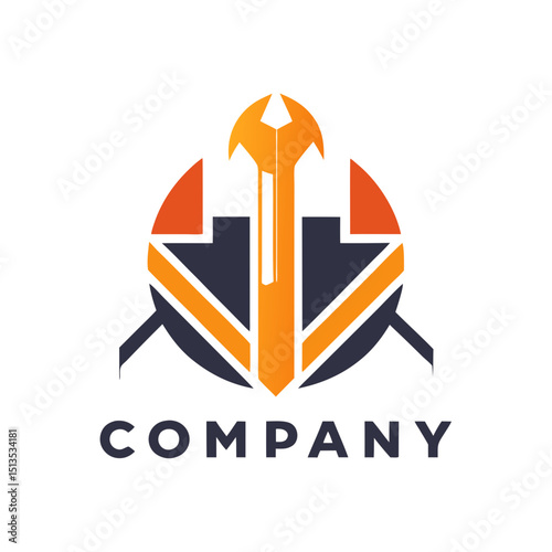 Abstract wrench and building logo design graphic element vector