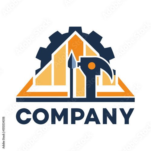 Minimalist logo featuring gear, house and hammer icon elements