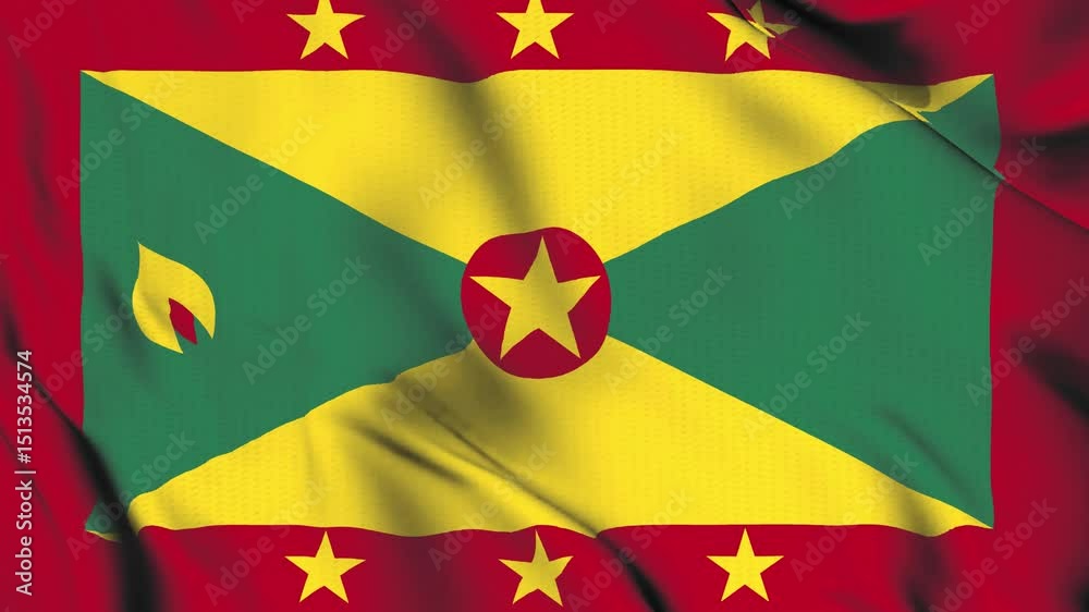 The Grenada Island country flag waves in the wind.