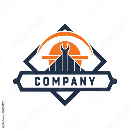Automotive service logo design with wrench and geometrical shapes