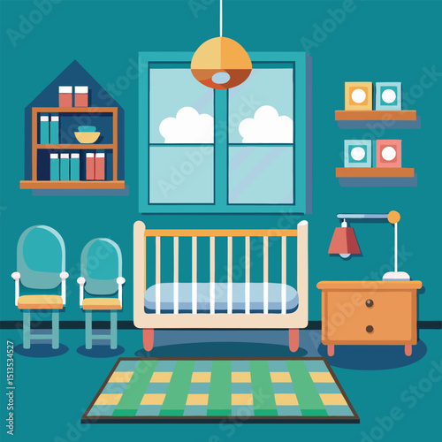 Baby room with furniture.  Flat style vector illustration