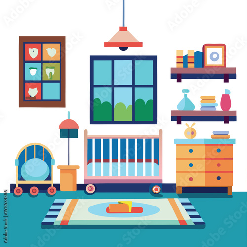 Baby room with furniture.  Flat style vector illustration