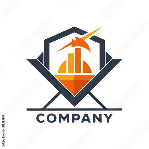 Mining Company Logo Design with Pickaxe and Graph Bars
