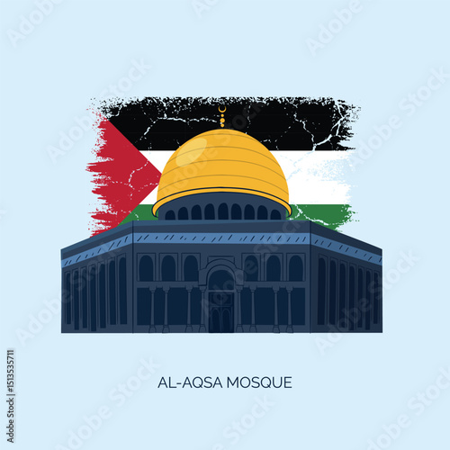 Dome of the rock mosque in Islamic design for isra and Miraj or Al-Isra and Mi'raj the Night Journey of Ascension of Prophet Muhammad to heaven isolated.