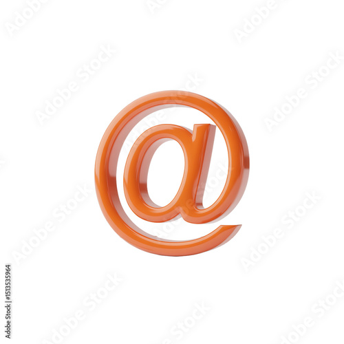 Glossy Orange At Sign Symbol on Transparent Background