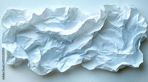 Wrinkled paper in white and pale blue tones, resembling a frosty, tactile landscape.