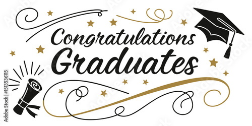 Graduation Congratulations Banner with Cap and Lettering.eps