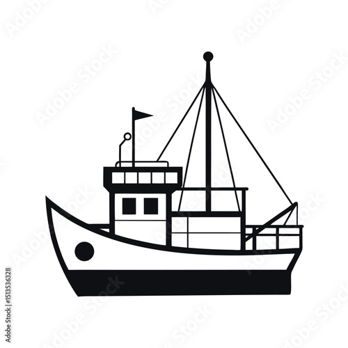Trawler Front View Line Art Vector Illustration