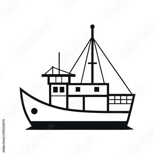Modern Trawler Vessel Profile Line Drawing