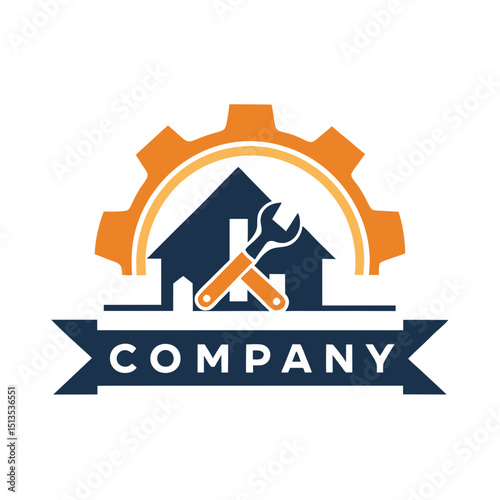 Home repair service logo featuring house and wrench
