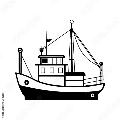 Industrial Fishing Trawler Side View Sketch