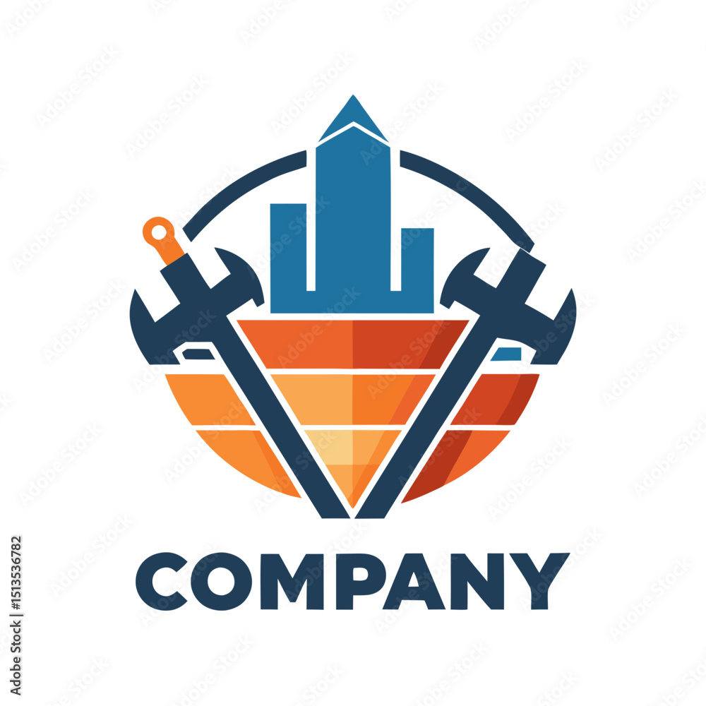 Fototapeta premium Abstract construction logo with building wrench combination illustration design