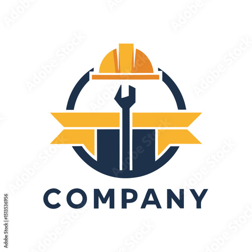 Bold construction company logo with hard hat and wrench