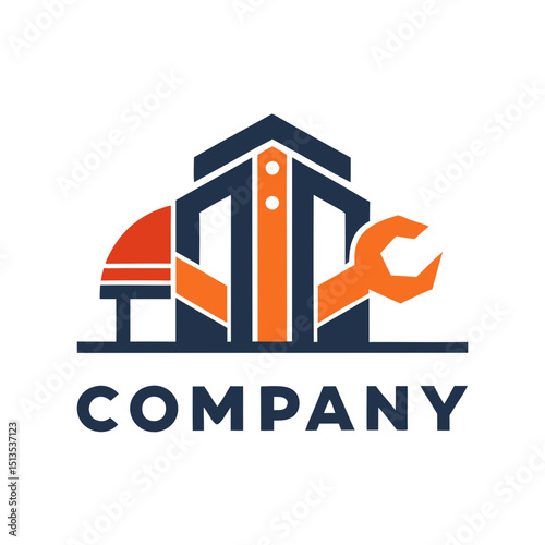 Construction and Repair Company Logo with Building and Tools