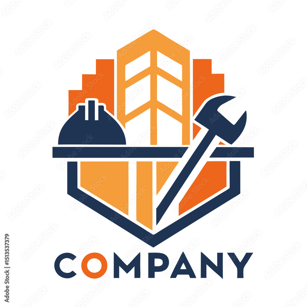 Obraz premium Modern construction company logo design with building and tools