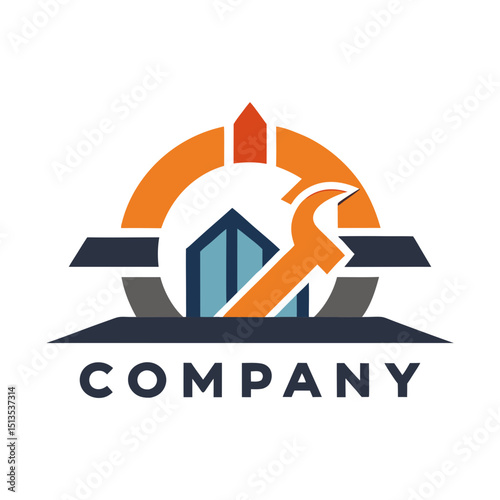 Construction and Building Company Logo with Orange Circle