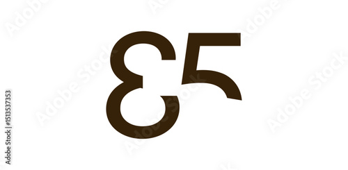 Minimalist Number 85 in Modern Cut-Out Style, Bold Abstract Typeface for Creative Design, Birthday, Anniversary, Poster or Logo Use. Vector Illustration.