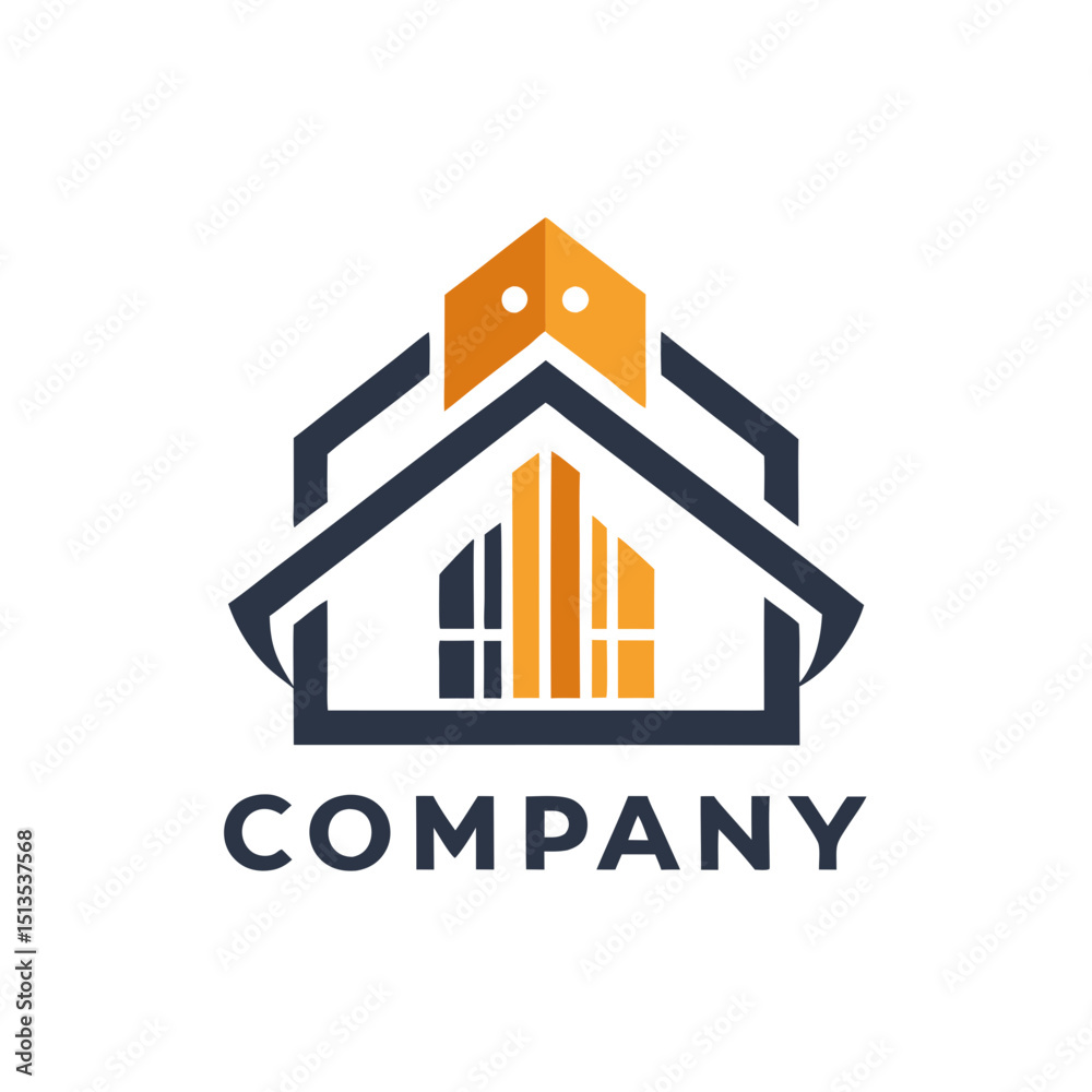 Fototapeta premium Abstract home structure logo in blue and orange tones