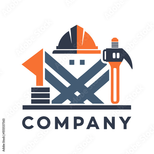 Construction company logo icon with house and tool elements