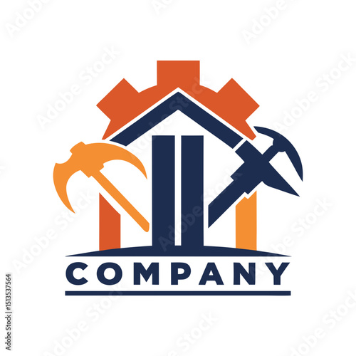 Mining company logo design with gear and mining tools