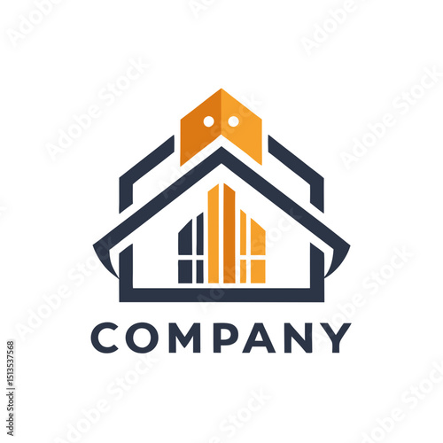 Abstract home structure logo in blue and orange tones