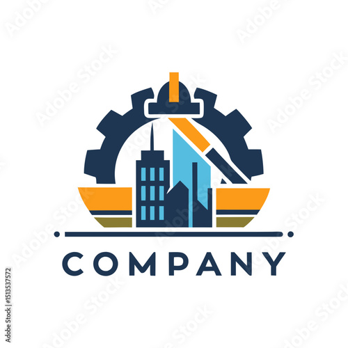 Modern industrial construction company logo for engineering and development