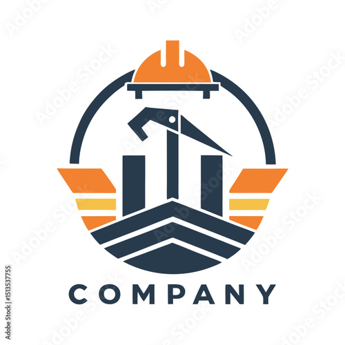 Construction company logo with helmet and building design
